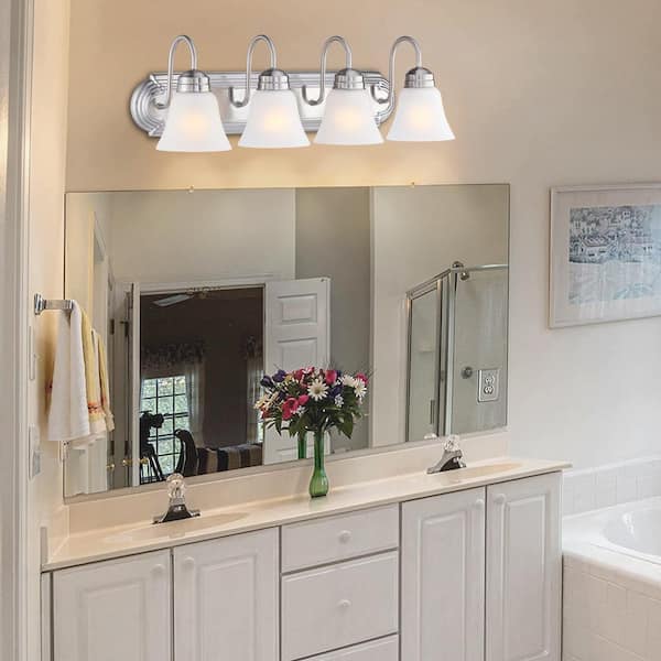 25.5 in. 4-Light Brushed Nickel Vanity Light with Frosted Glass Shade