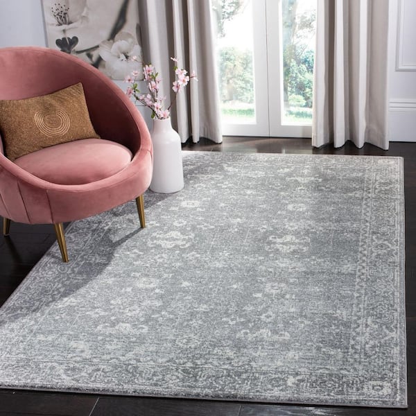 Evoke Grey/Ivory Doormat 3 ft. x 5 ft. Distressed Floral Speckles Area Rug