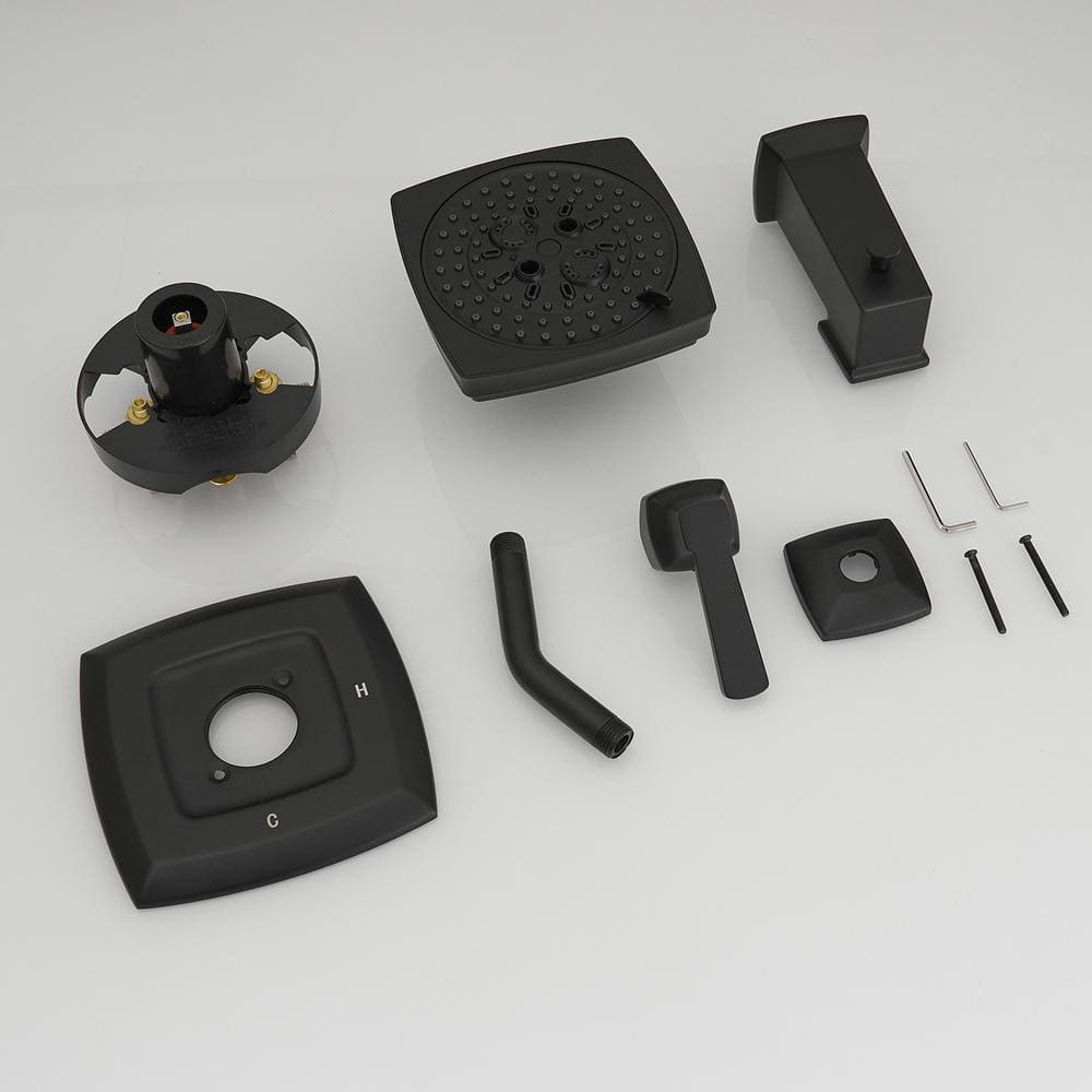 Matte Black Square Rainfall Shower Faucet Set with Tub Spout