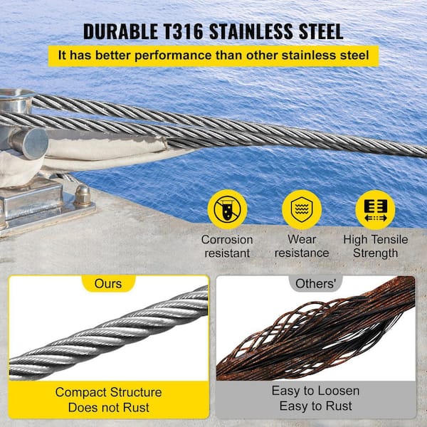 500FT 1/8" T316 Stainless Steel Cable - 7x7 Strands Wire Rope - Black - View #6