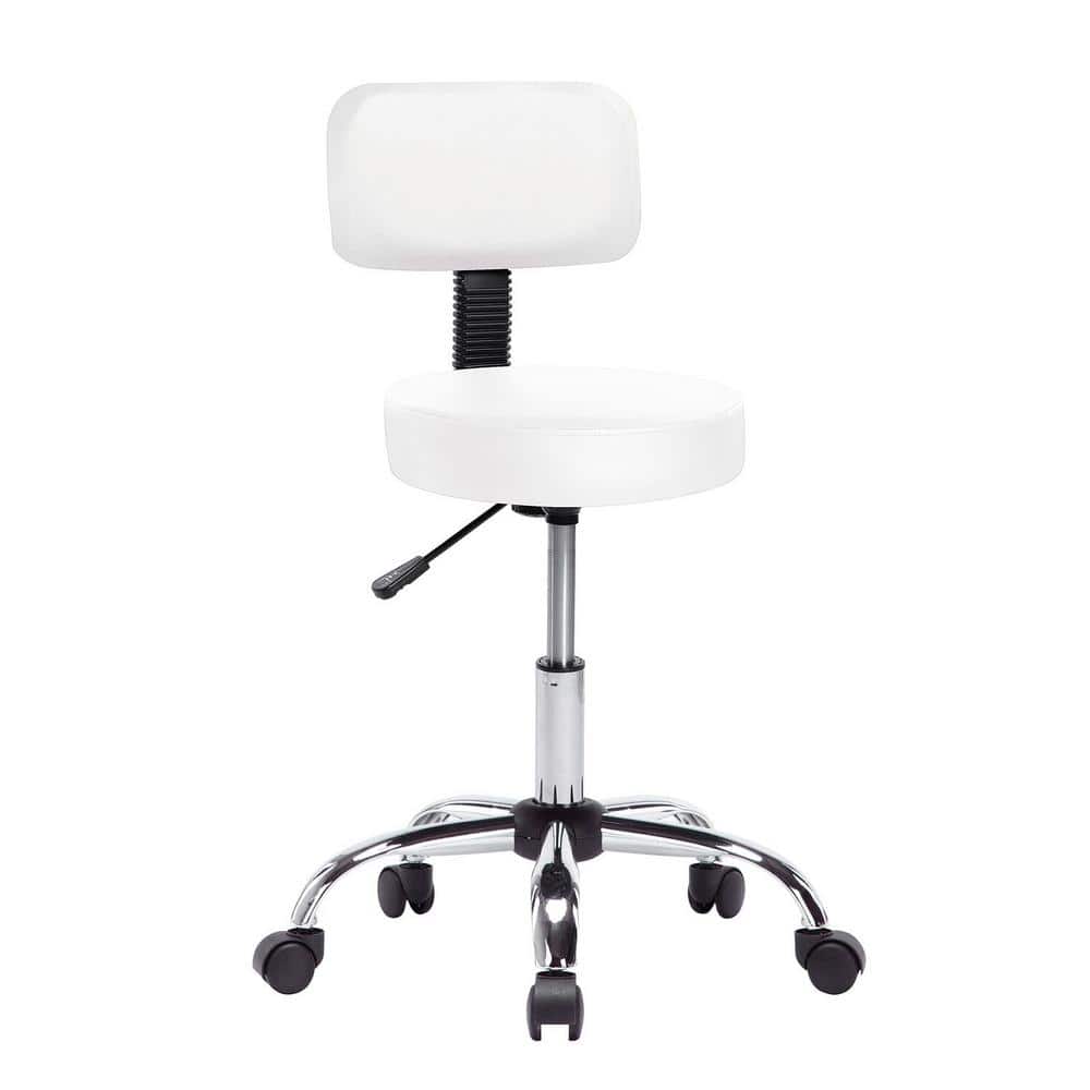 MAYKOOSH White Adjustable Drafting Stool with Wheels and Backrest, Faux  Leather Space-Saving Rolling Stool 11774MK - The Home Depot