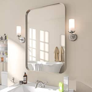 24 in. W x 36 in. H Rectangular Aluminum Framed Wall Bathroom Vanity Mirror in Silver