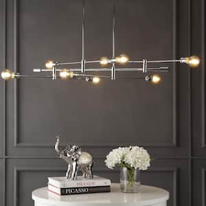 Ikon 63 in. 8-Light Chrome Mid-Century Modern Arm-Adjustable Iron Linear LED Cluster Pendant