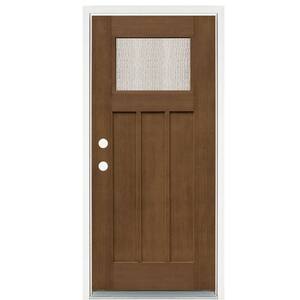 36 in. x 80 in. Medium Oak Right-Hand Inswing Water Wave Classic Craftsman Stained Fiberglass Prehung Front Door
