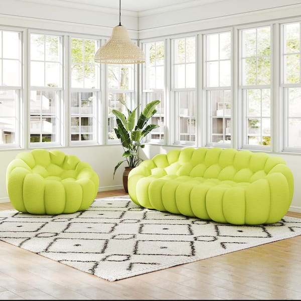 Magic Home (2-Piece) Bubble Armless Couch, 98.4 in. Lemon Green Mesh Fabric Modular Sectional Sofa Floor Living Room Set
