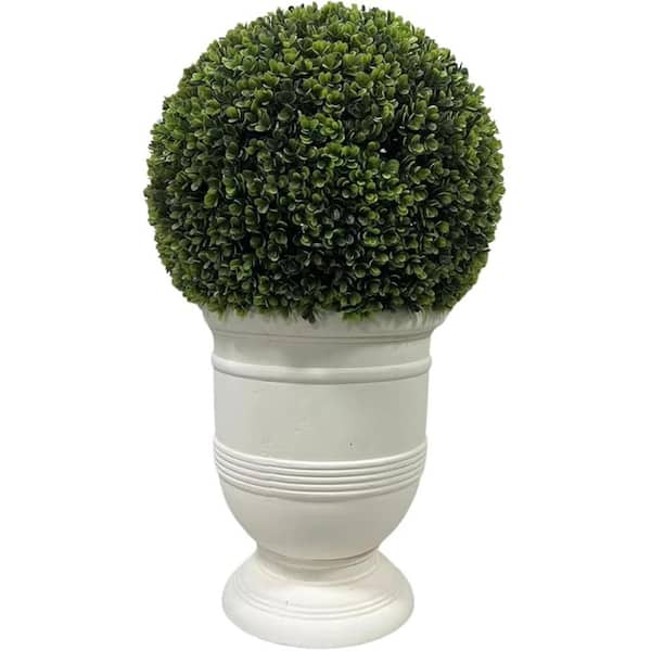 13.00 in H 24 " Ball Topiary in White Pot, Artificial Faux Plant for Indoor and Outdoor