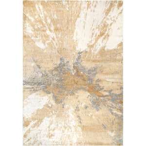 Contemporary Abstract Cyn Gold 5 ft. x 5 ft. Indoor/Outdoor Square Area Rug