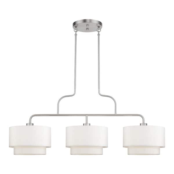 Livex Lighting Manorwood 3-Light Brushed Nickel Linear Chandelier with Off-White Fabric Shade