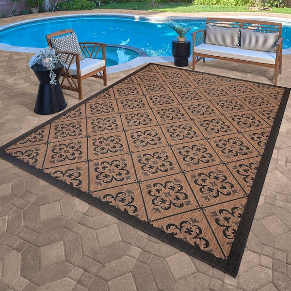 Paseo Bronte Havana/ Black 8 ft. x 10 ft. Striped Indoor/Outdoor Area Rug
