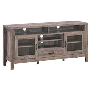 59 in. Walnut TV Stand with 1 Drawer Fits TV's up to 65 in. with Glass Cabinets
