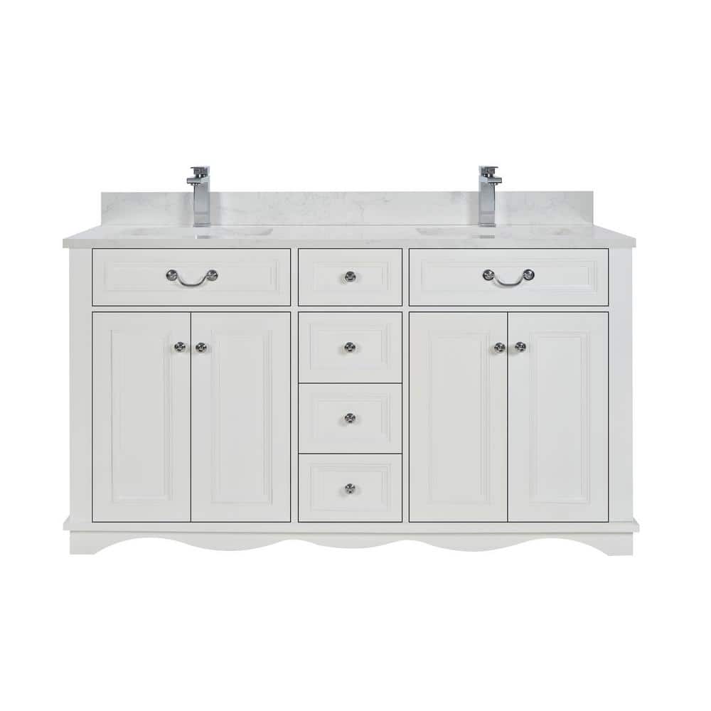 French Contemporary Series 60 in. Freestanding White Bath Vanity with White Artificial Stone Top Assembled Bath Vanity price history on PriceWatchPro