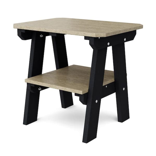 Heritage Weathered Wood and Black HDPE Plastic Outdoor Side Table
