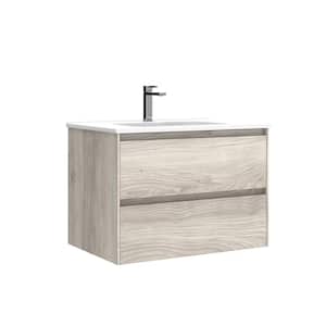 Perla 28 in. W x 18.1 in. D x 19.5 in. H Single Sink Wall Mounted Bath Vanity in Grey Pine with White Ceramic Top