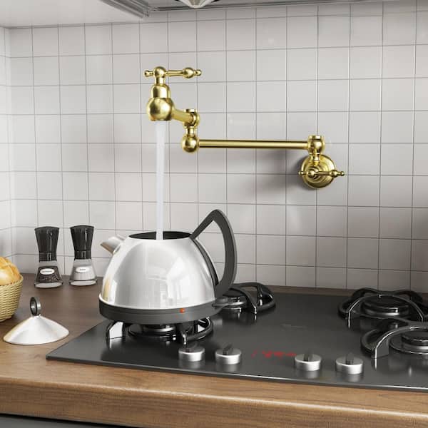 Wall-Mount Single-Hole Kitchen Pot Filler Faucet with Dual Handles and 23.58 in. Swivel Spout in Brushed Nickel