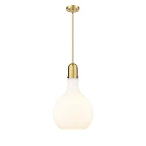 Amherst 1-Light Satin Gold Shaded Pendant Light with Matte White Glass Shade