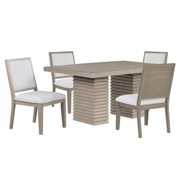 Steve Silver Lily 5-Piece Light Brown Wood Dining Set with 4 Upholstered Chairs