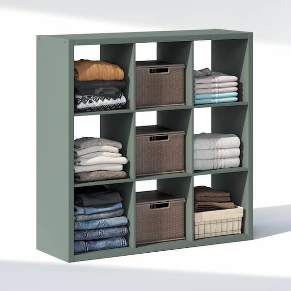 Furinno CUBIC 43.8 in. Tall Sage Green Wood 9-Cube Bookcase