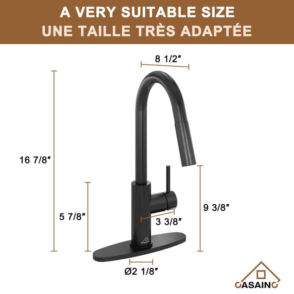 Matte Black Stainless Steel Pull Down Sprayer Kitchen Faucet