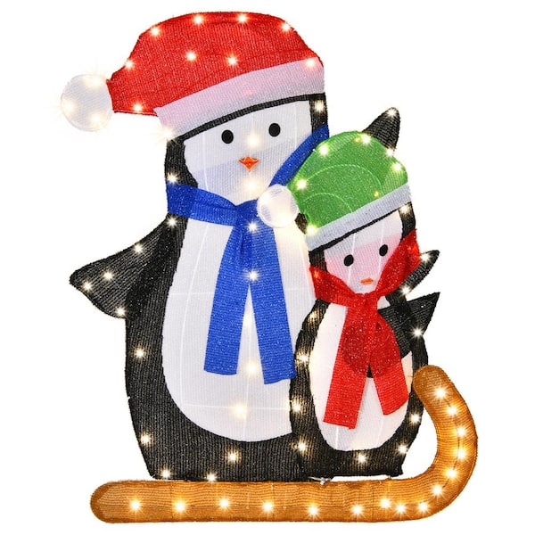 Costway 44 in. Lighted Standing Penguins Artificial Christmas ...