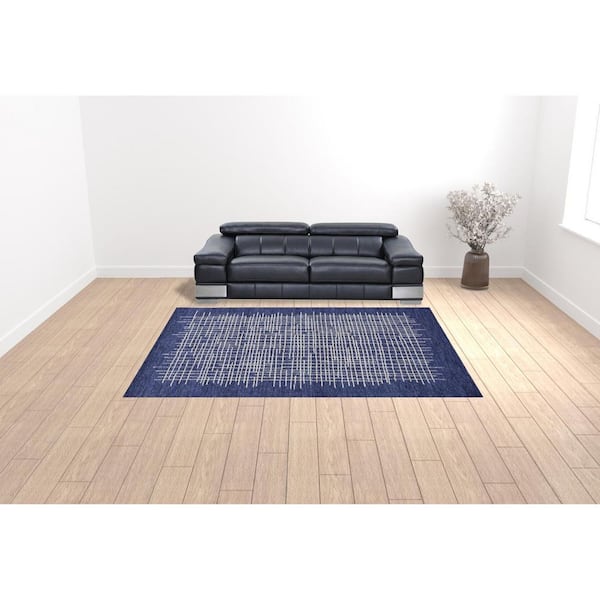 9 ft. x 12 ft. Blue and Ivory Plaid Area Rug