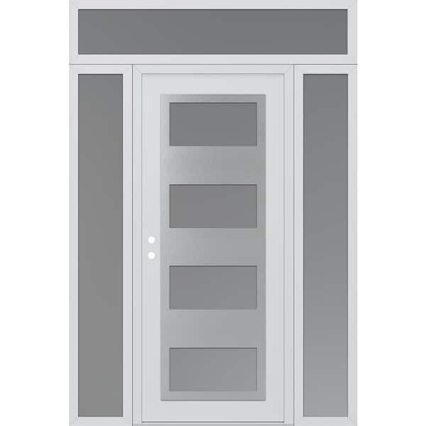 C2 68 in. x 96 in.Silver P Right-Hand/Inswing Frosted Glass White/White 2-Sidelite Plus Transom Steel Prehung Front Door