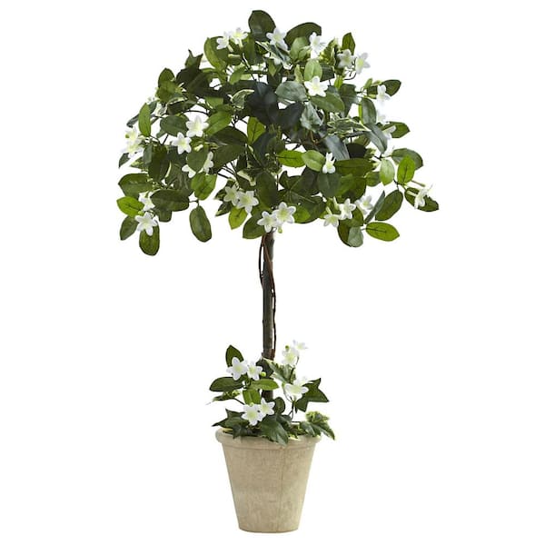 Nearly Natural 3 ft. Artificial Stephanotis Topiary with Planter