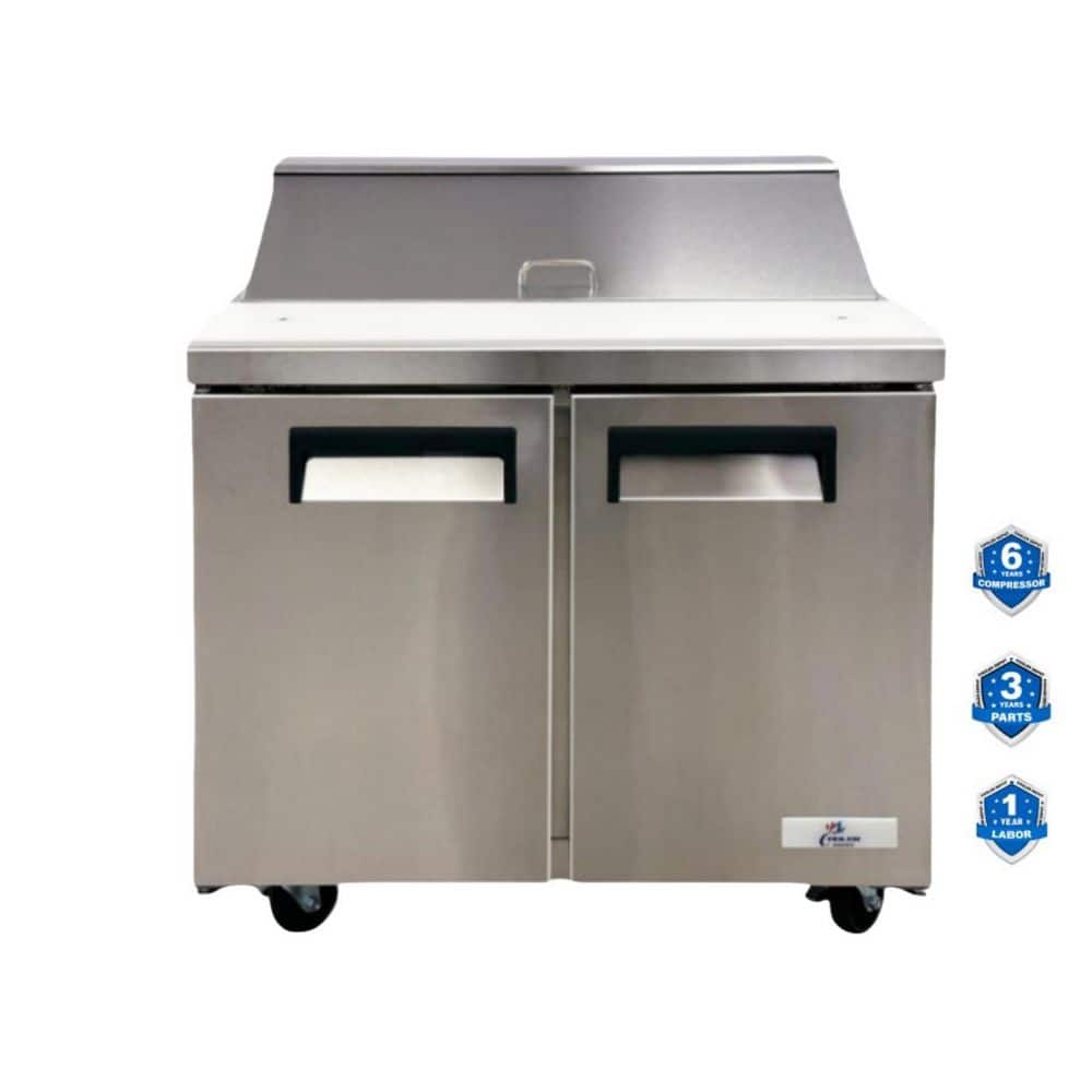 Cooler Depot 36 in. 9.68 cu. ft. Commercial Sandwich Prep Table refrigerator 2 door in Stainless Steel, 10 pans