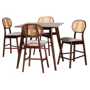 Darrion 5-Piece Grey and Walnut Brown Bar Table Set