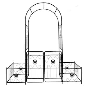 79.5 in. W x 86.6 in. H Metal Garden Arch Outdoor Trellis with Gate for Climbing Plants Support Rose Black