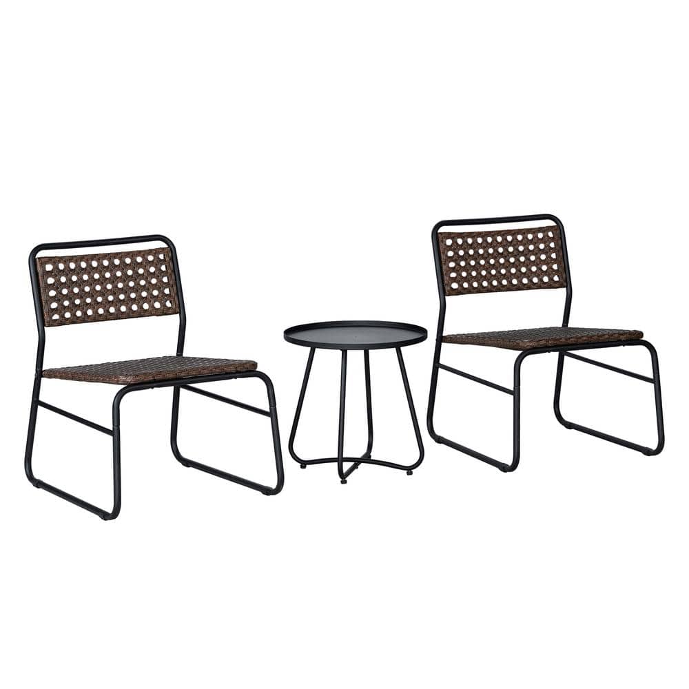 Freja 3-Piece Black and Brown Faux Rattan Outdoor Bistro Set