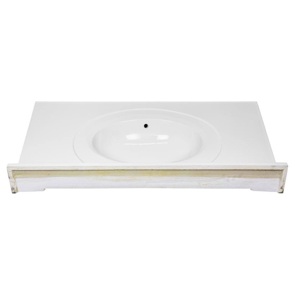 Solid White 37-Inch Cultured Marble Vanity Top with Integrated Backsplash