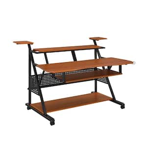 67 in. Rectangular Brown and Black Manufactured Wood Computer Desk