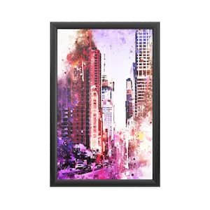 "NYC Watercolor - Life is Pink" by Philippe Hugonnard Framed with LED Light Architecture Wall Art 24 in. x 16 in.
