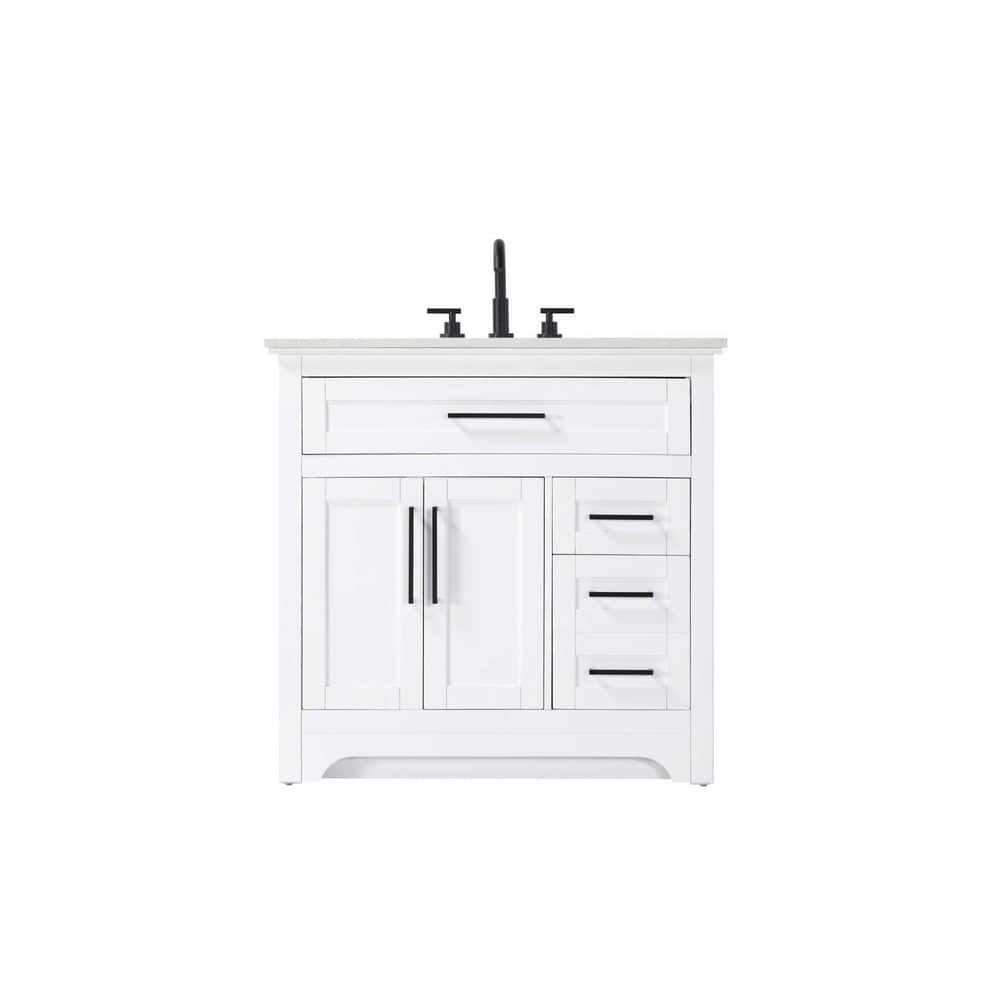 36 in. Single Sink Freestanding White Bath Vanity with Marble White Engineered Marble Top price history on PriceWatchPro