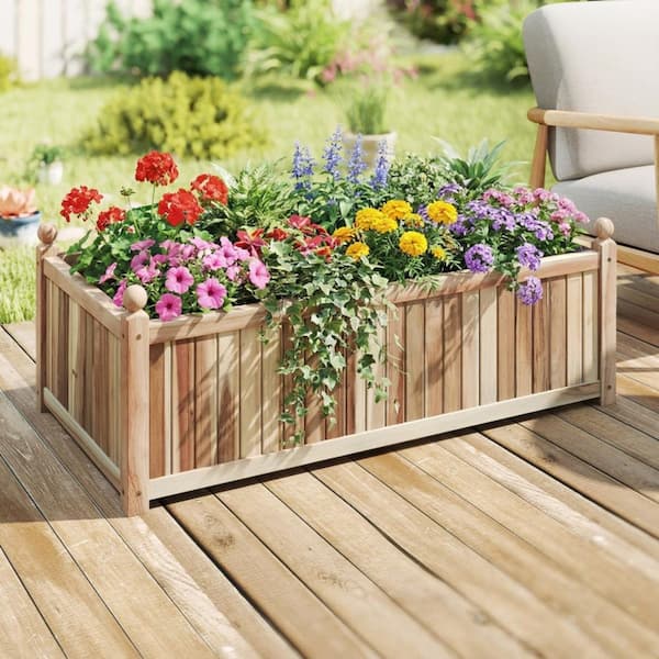 SKONYON 44 in. L Natural Acacia Wood Rectangular Raised Garden