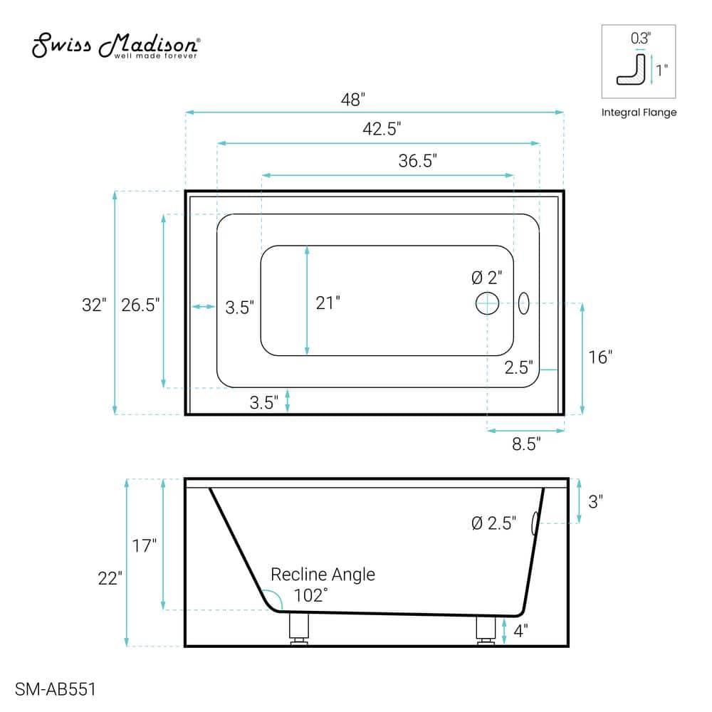 Voltaire 32" White Acrylic Alcove Bathtub with Apron