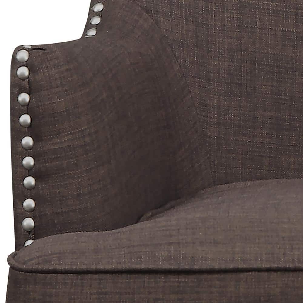 Elegant Long Back Chocolate Brown Accent Chair with Studded Trim