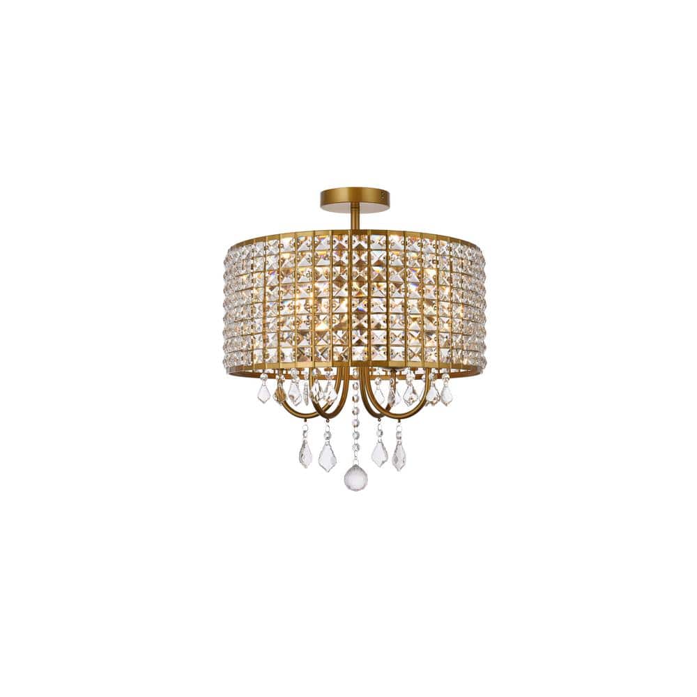 Timless Home 17 in. 4-Light Transitional Brass Flush Mount with No Bulbs In