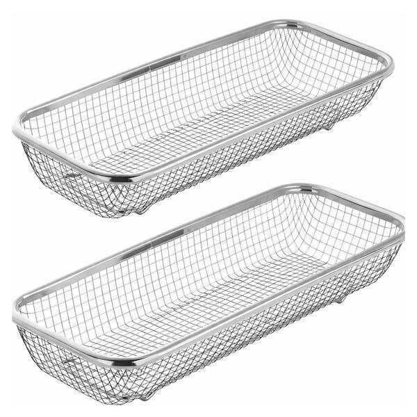Silver Stainless Steel Utensil Drying Rack 2 Pack with Drainer Basket for Forks Spoons Knives Chopsticks