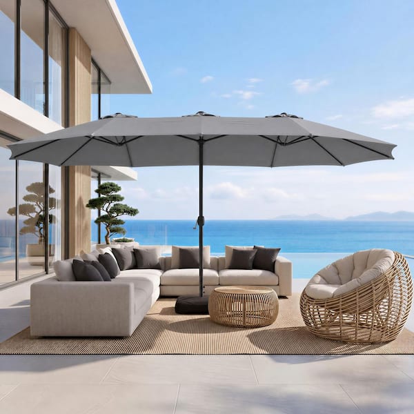 large patio.umbrella wide Patio Kingdom Double-sided Patio Umbrella with Base Navy Blue Transform your outdoor area with this stunning 15ft Double Aynova 15 ft. Large Double-Sided