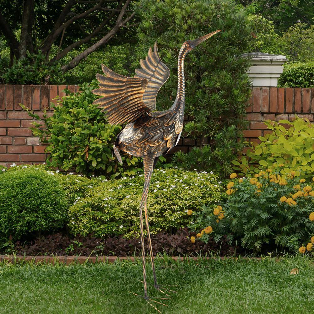 Handcrafted Bronze Metal Crane Garden Statue for Outdoor Decor