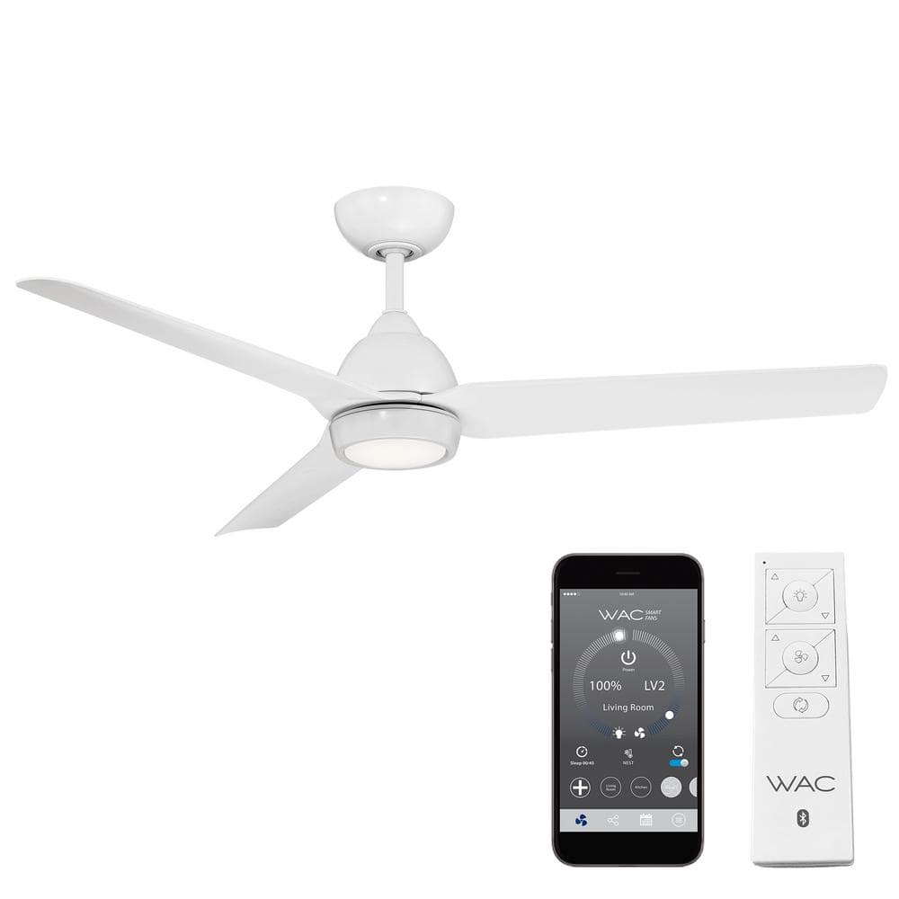 Mocha 54 in. Indoor/Outdoor Matte White 3-Blade Smart Compatible Ceiling Fan with LED Light Kit and Remote Control