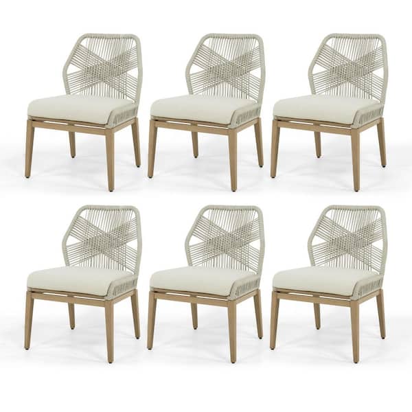 EGEIROSLIFE LuxeCraft 6-Piece Aluminum Patio Dining Chairs with Light Gray Cushions