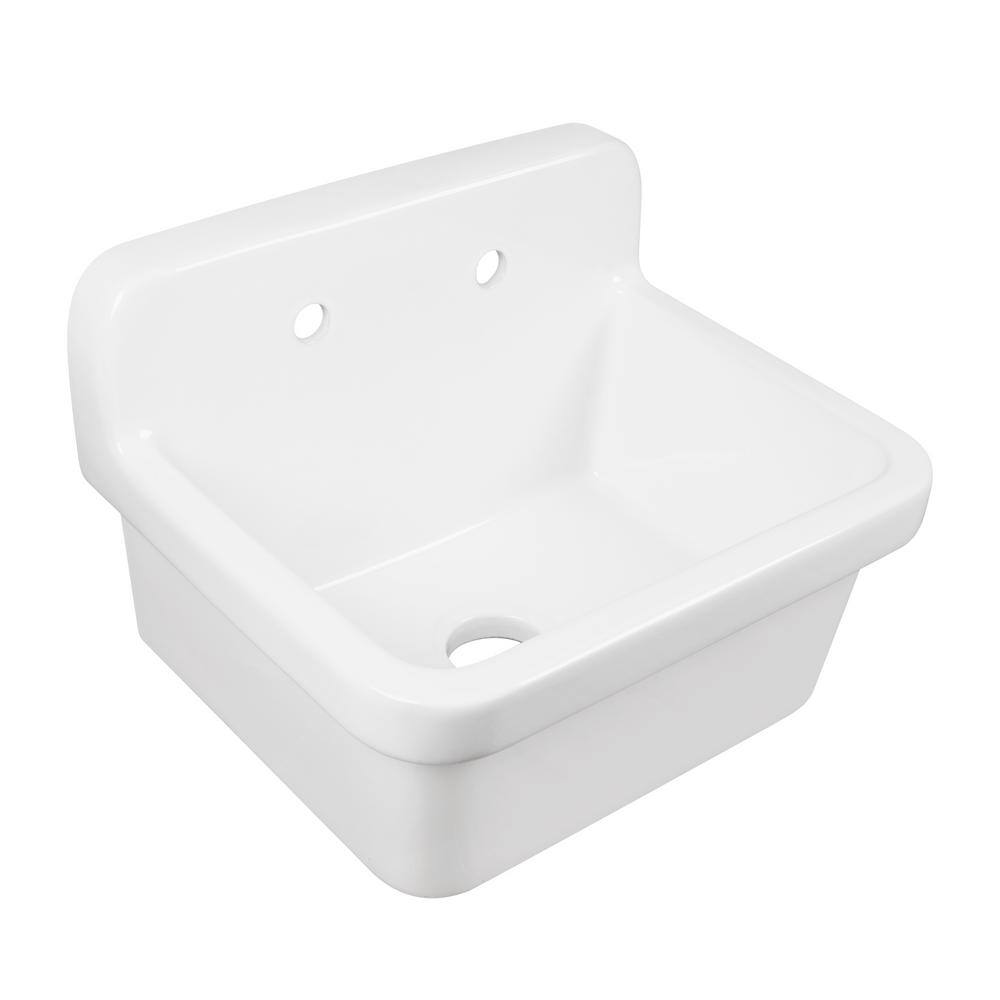 24" White Fireclay Farmhouse Wall Mount Utility Sink