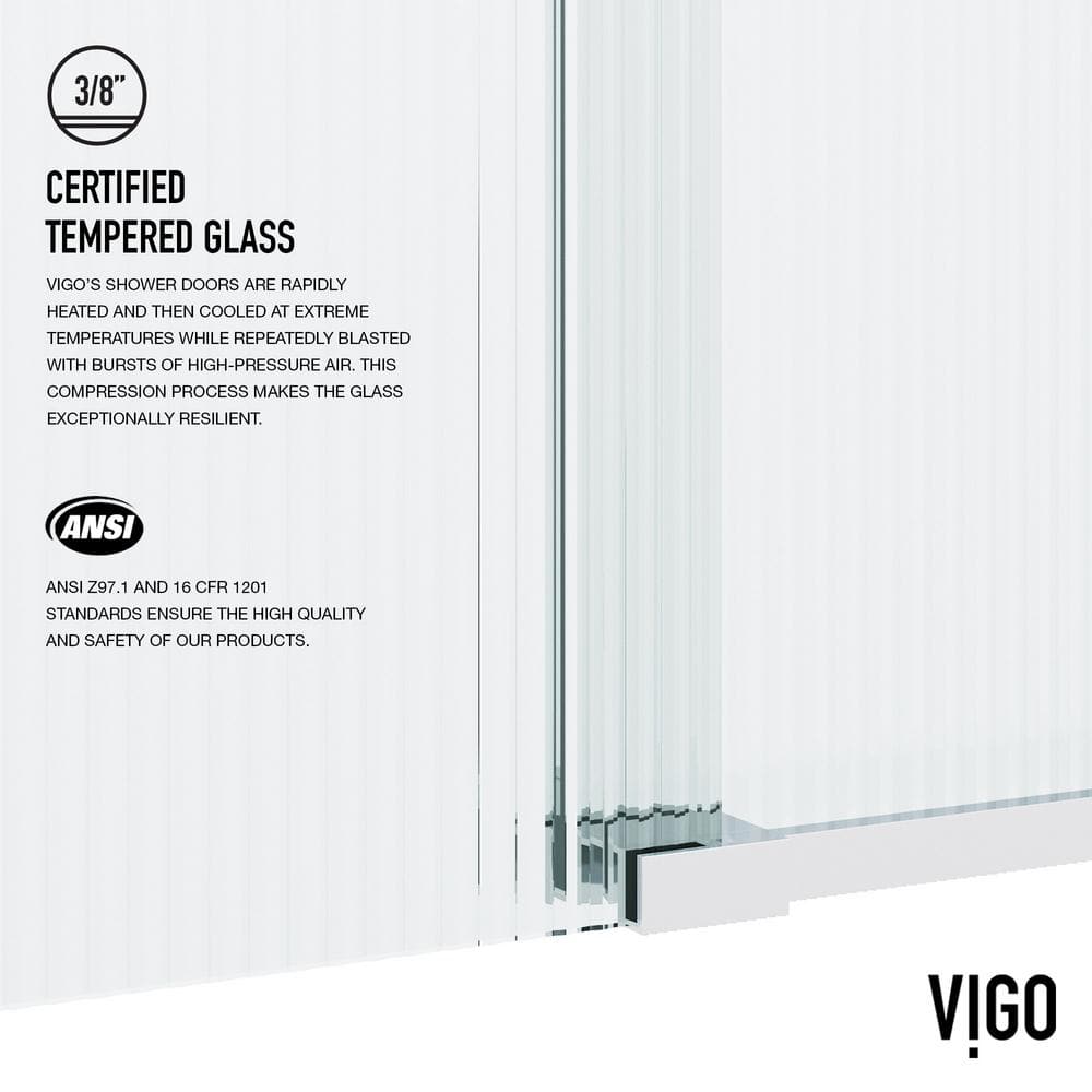Elan 72" Frameless Sliding Shower Door with Fluted Glass and Black Hardware