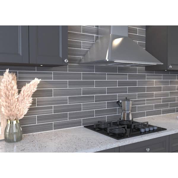 Hand Painted Rectangular 3 in. x 12 in. Warm Gray 80 Glass tile (10 sq. ft./per Case)