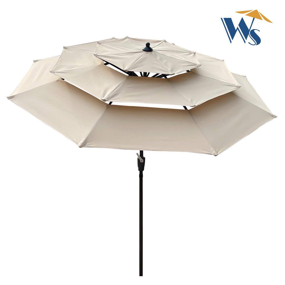9 ft Tan Steel Market Patio Umbrella with Crank and Tilt