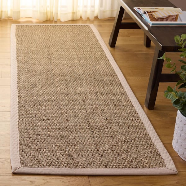 Natural Fiber 3 ft. x 9 ft. Natural/Ivory Border Runner Rug