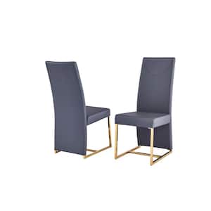 Padraig Gray Faux Leather Side Chairs in Gold (Set of 2)
