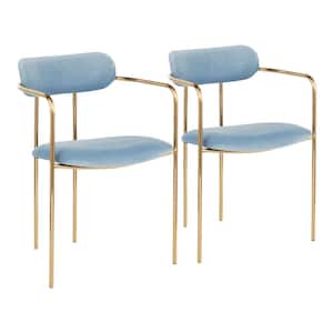 Demi Gold and Light Blue Velvet Dining Chair (Set of 2)